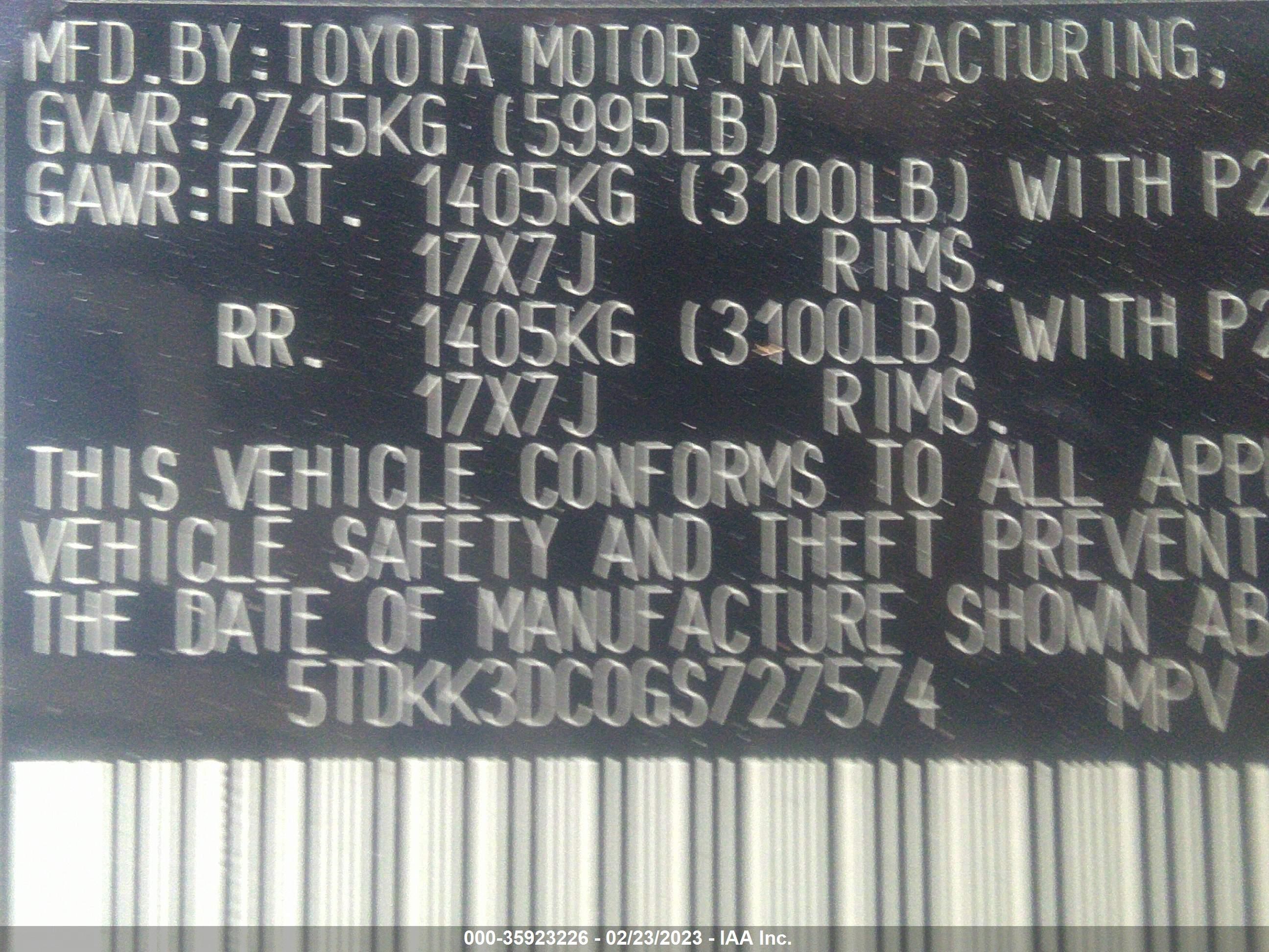 Photo 8 VIN: 5TDKK3DC0GS727574 - TOYOTA SIENNA 