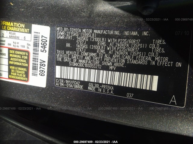 Photo 8 VIN: 5TDKK3DC1BS055212 - TOYOTA SIENNA 