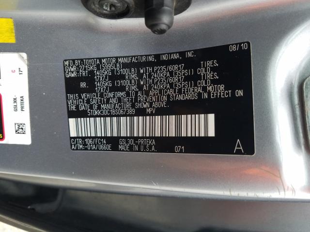 Photo 9 VIN: 5TDKK3DC1BS067389 - TOYOTA SIENNA LE 