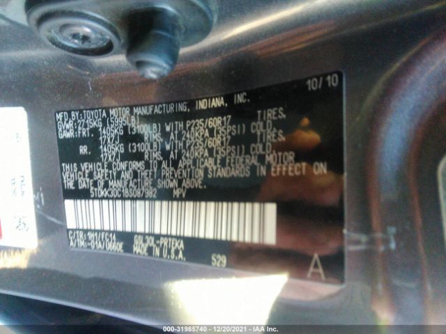 Photo 8 VIN: 5TDKK3DC1BS087982 - TOYOTA SIENNA 