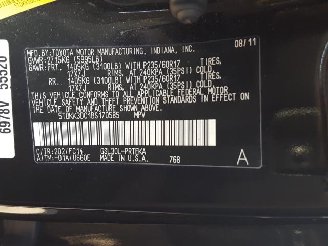 Photo 9 VIN: 5TDKK3DC1BS170585 - TOYOTA SIENNA LE 