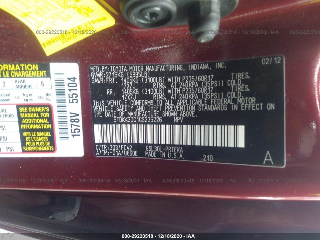 Photo 8 VIN: 5TDKK3DC1CS235226 - TOYOTA SIENNA 