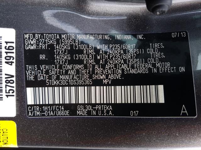 Photo 9 VIN: 5TDKK3DC1DS395365 - TOYOTA SIENNA LE 