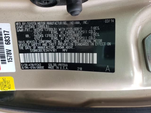 Photo 9 VIN: 5TDKK3DC1ES474181 - TOYOTA SIENNA 