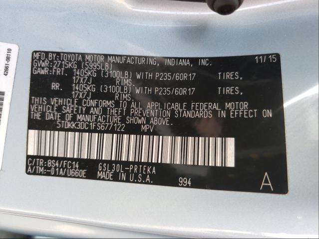 Photo 9 VIN: 5TDKK3DC1FS677122 - TOYOTA SIENNA LE 