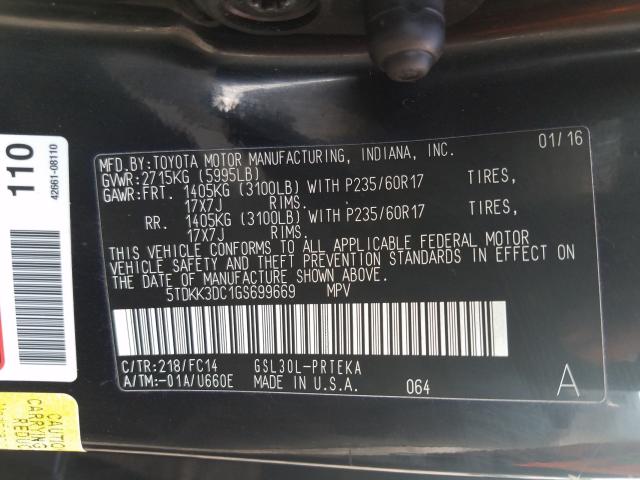 Photo 9 VIN: 5TDKK3DC1GS699669 - TOYOTA SIENNA LE 