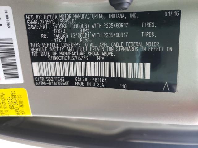 Photo 9 VIN: 5TDKK3DC1GS705776 - TOYOTA SIENNA LE 