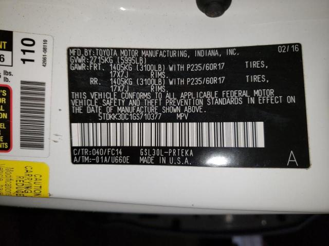 Photo 11 VIN: 5TDKK3DC1GS710377 - TOYOTA SIENNA LE 