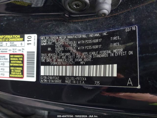 Photo 8 VIN: 5TDKK3DC1GS727471 - TOYOTA SIENNA 