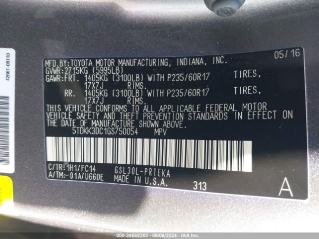 Photo 8 VIN: 5TDKK3DC1GS750054 - TOYOTA SIENNA 