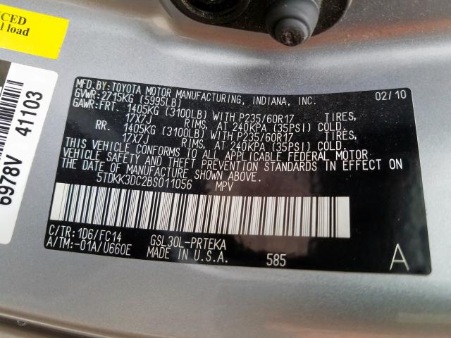 Photo 9 VIN: 5TDKK3DC2BS011056 - TOYOTA SIENNA LE 