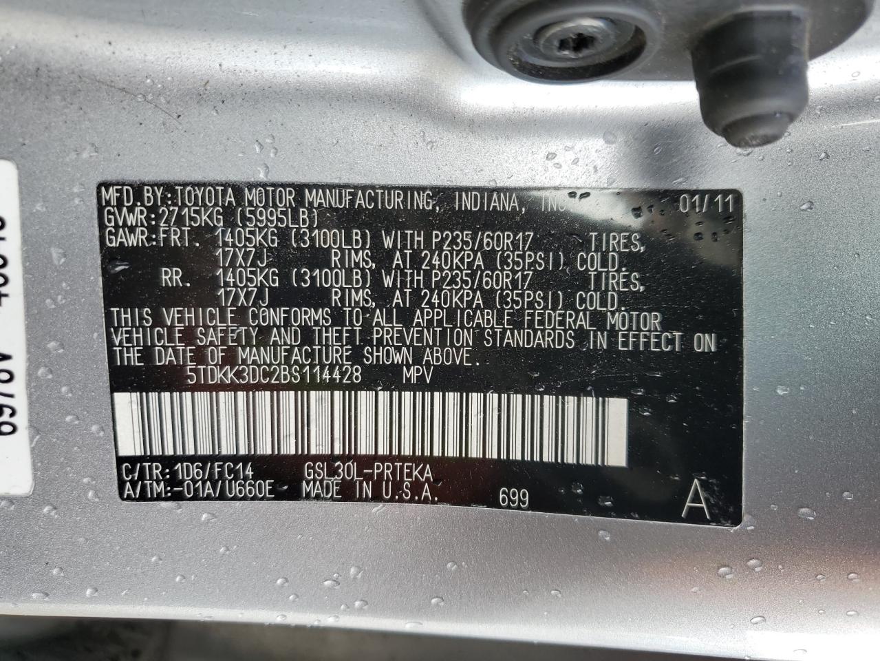 Photo 12 VIN: 5TDKK3DC2BS114428 - TOYOTA SIENNA 