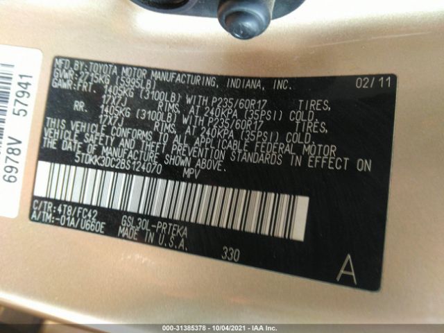 Photo 8 VIN: 5TDKK3DC2BS124070 - TOYOTA SIENNA 