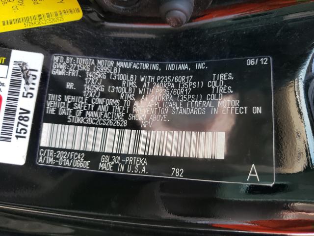 Photo 9 VIN: 5TDKK3DC2CS262628 - TOYOTA SIENNA LE 