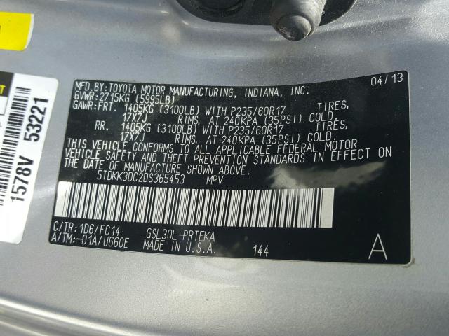 Photo 9 VIN: 5TDKK3DC2DS365453 - TOYOTA SIENNA LE 