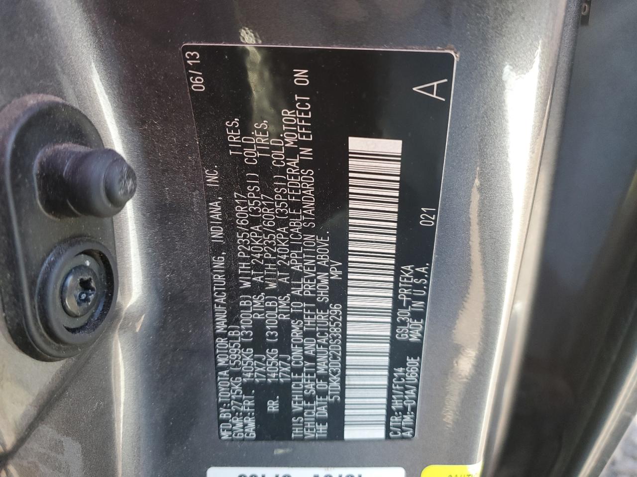 Photo 12 VIN: 5TDKK3DC2DS385296 - TOYOTA SIENNA 