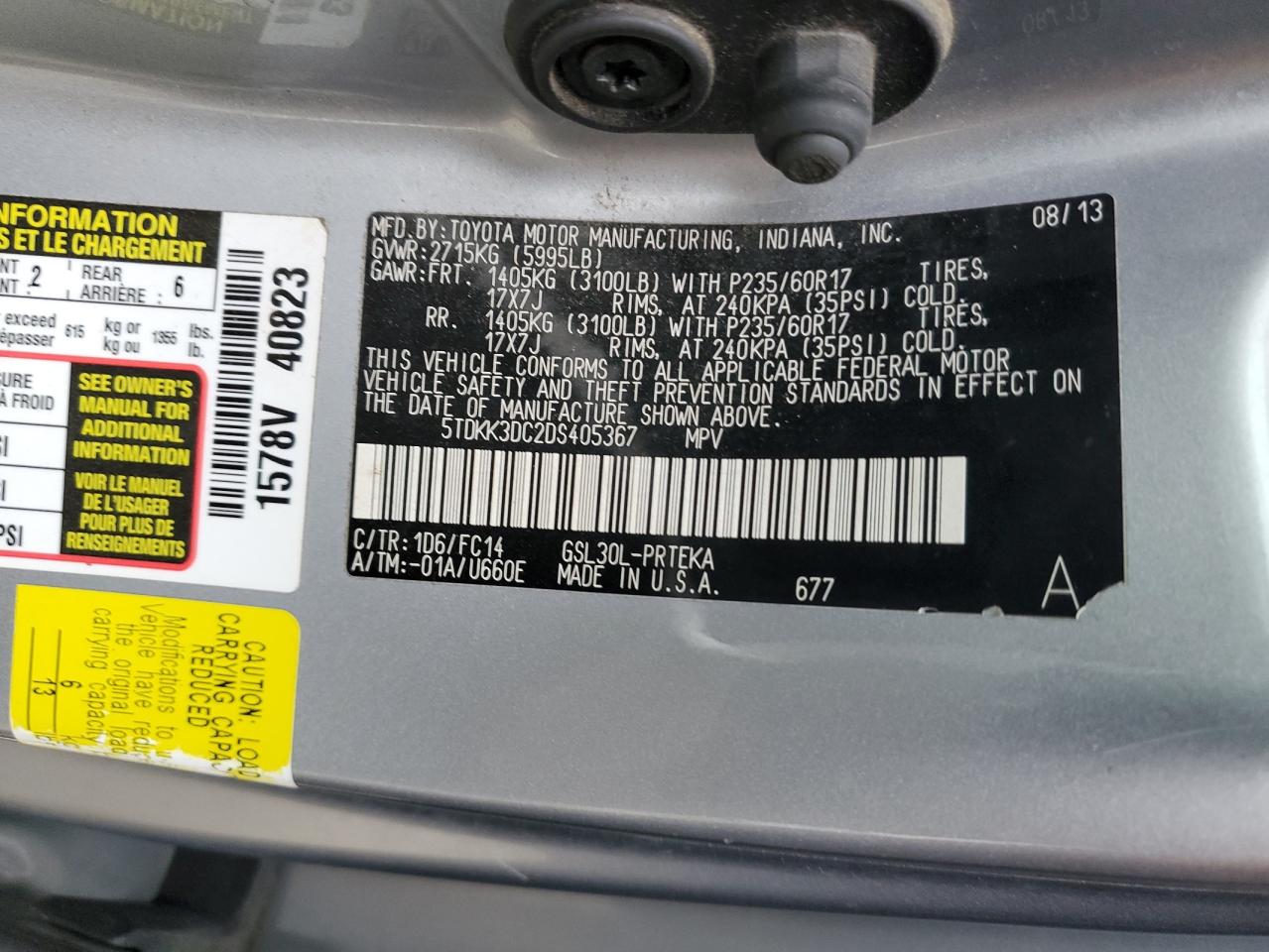 Photo 11 VIN: 5TDKK3DC2DS405367 - TOYOTA SIENNA 