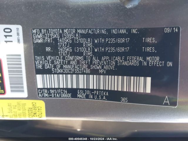 Photo 8 VIN: 5TDKK3DC2FS527486 - TOYOTA SIENNA 