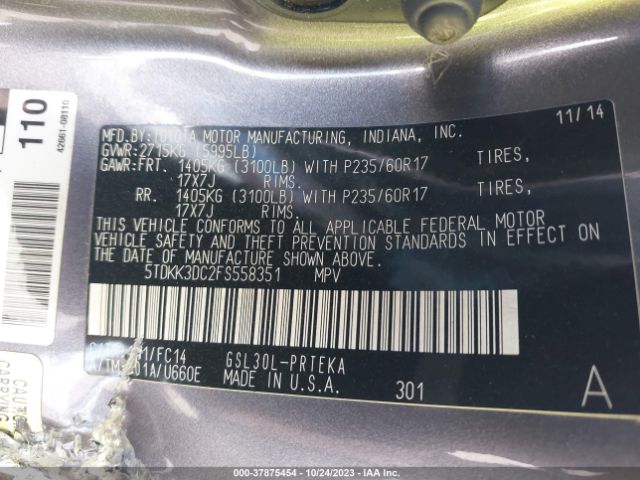 Photo 8 VIN: 5TDKK3DC2FS558351 - TOYOTA SIENNA 