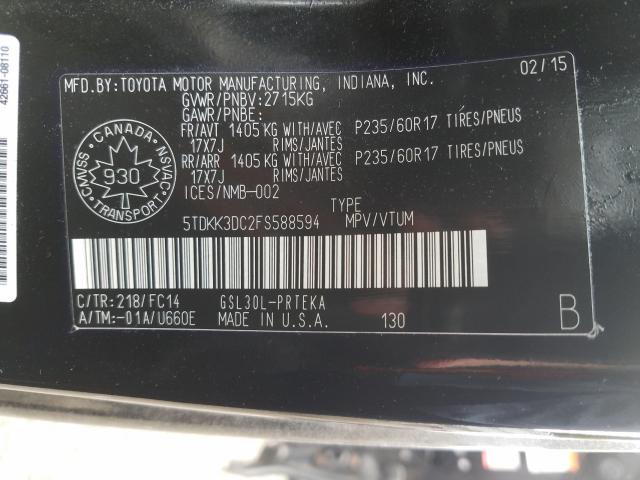 Photo 9 VIN: 5TDKK3DC2FS588594 - TOYOTA SIENNA LE 