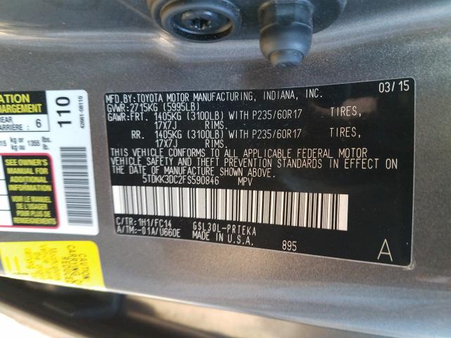 Photo 9 VIN: 5TDKK3DC2FS590846 - TOYOTA SIENNA LE 