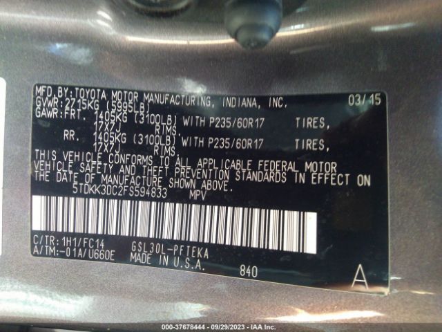 Photo 8 VIN: 5TDKK3DC2FS594833 - TOYOTA SIENNA 