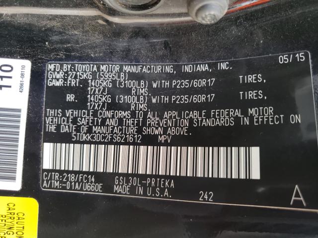 Photo 9 VIN: 5TDKK3DC2FS621612 - TOYOTA SIENNA LE 