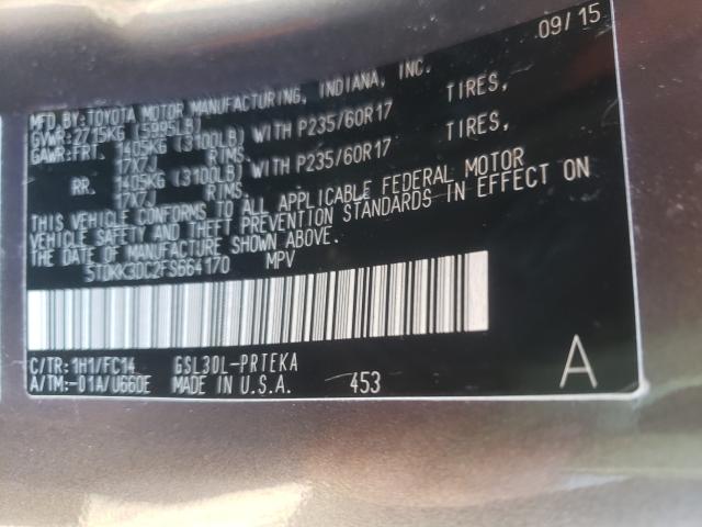 Photo 9 VIN: 5TDKK3DC2FS664170 - TOYOTA SIENNA LE 