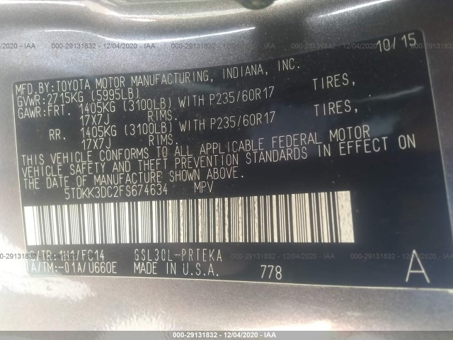 Photo 8 VIN: 5TDKK3DC2FS674634 - TOYOTA SIENNA 