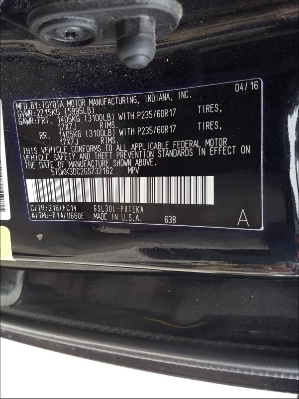 Photo 9 VIN: 5TDKK3DC2GS732162 - TOYOTA SIENNA LE 