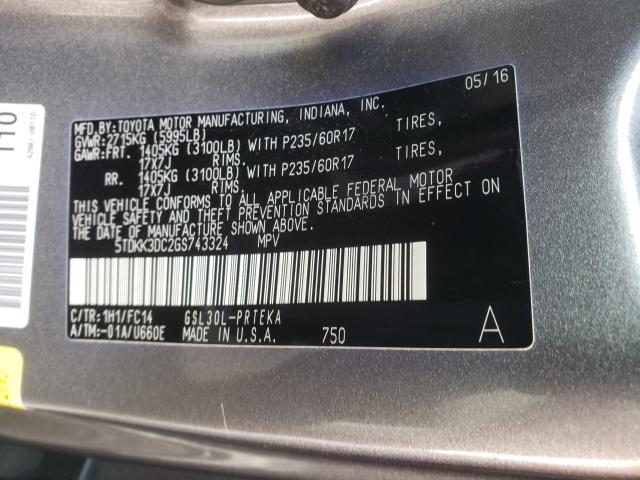 Photo 9 VIN: 5TDKK3DC2GS743324 - TOYOTA SIENNA 