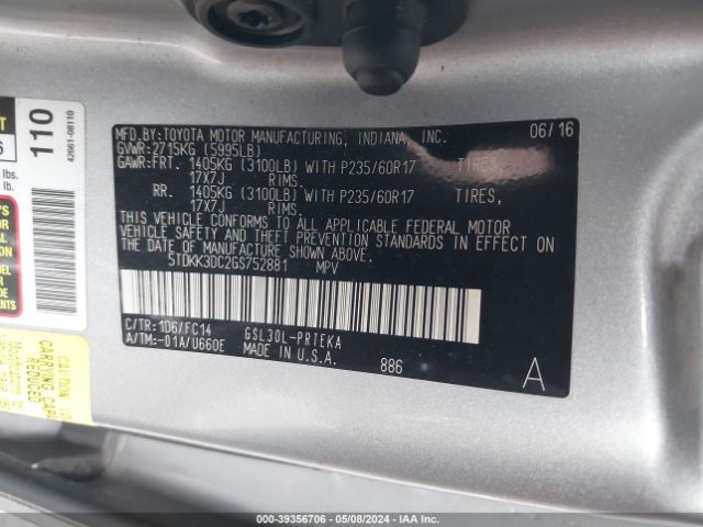 Photo 8 VIN: 5TDKK3DC2GS752881 - TOYOTA SIENNA 