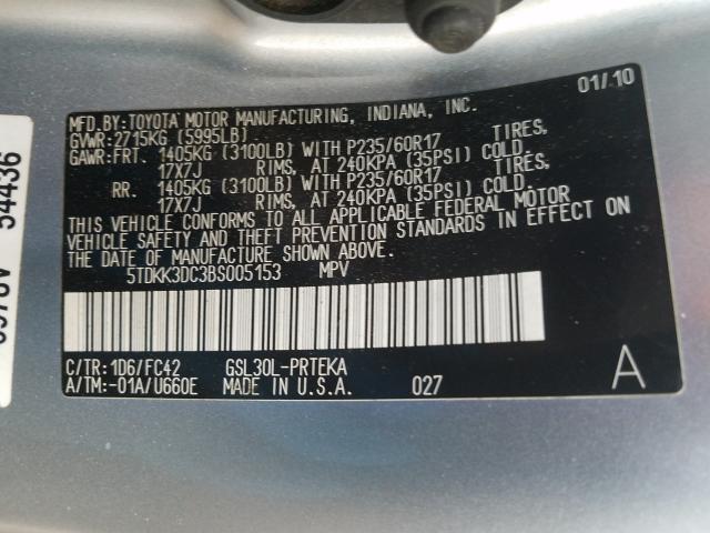 Photo 9 VIN: 5TDKK3DC3BS005153 - TOYOTA SIENNA LE 