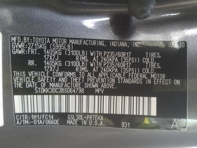 Photo 9 VIN: 5TDKK3DC3BS064798 - TOYOTA SIENNA LE 