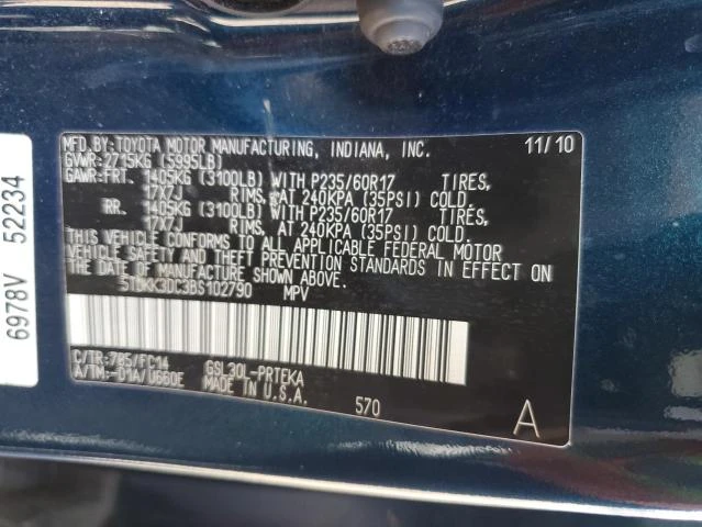 Photo 12 VIN: 5TDKK3DC3BS102790 - TOYOTA SIENNA LE 