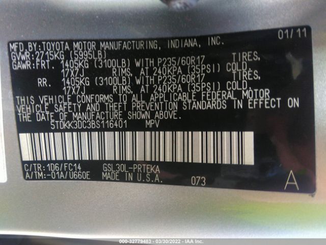 Photo 8 VIN: 5TDKK3DC3BS116401 - TOYOTA SIENNA 