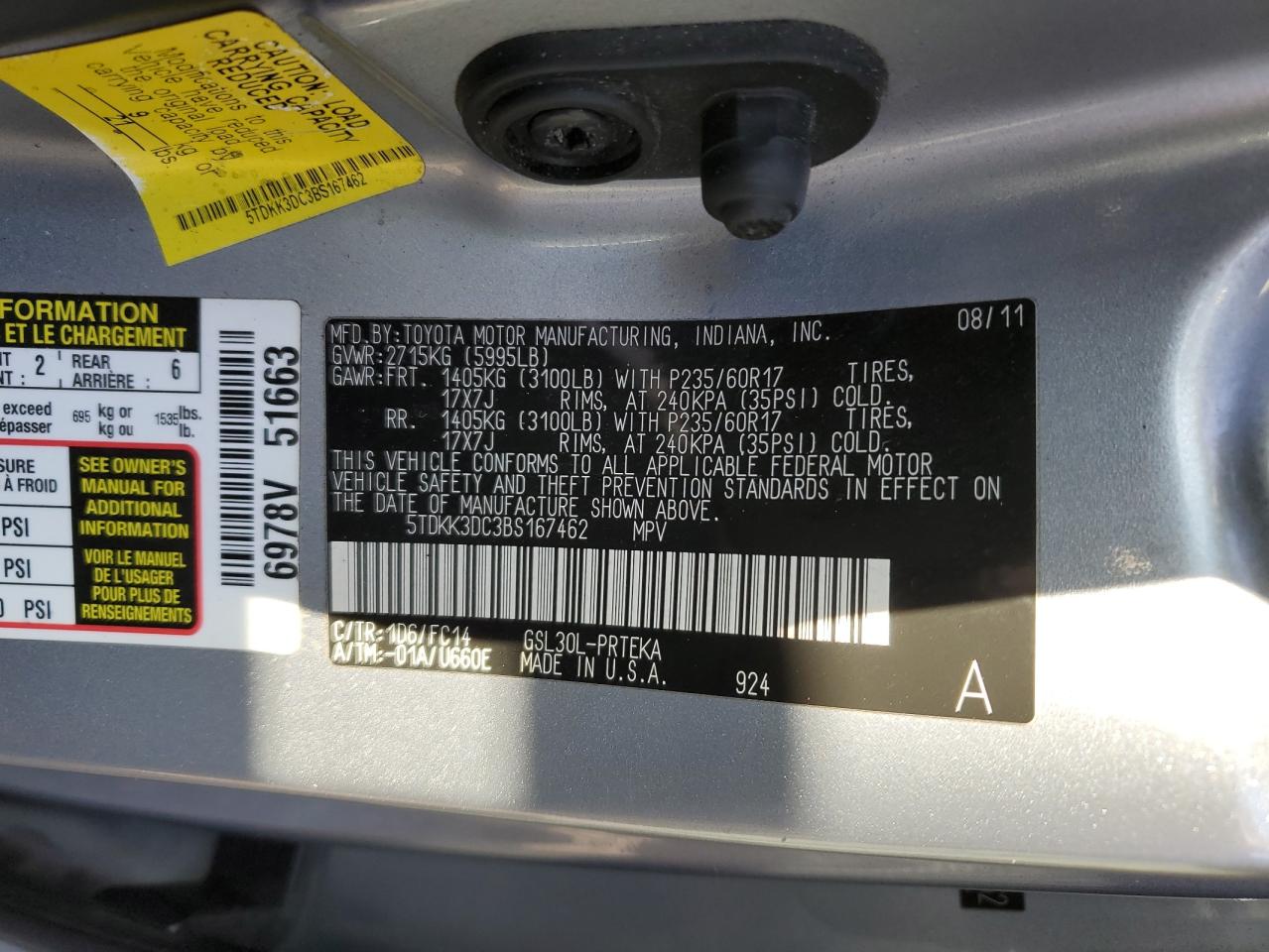 Photo 11 VIN: 5TDKK3DC3BS167462 - TOYOTA SIENNA 