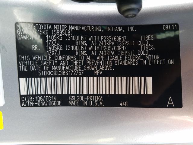 Photo 9 VIN: 5TDKK3DC3BS172757 - TOYOTA SIENNA LE 