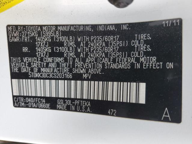 Photo 12 VIN: 5TDKK3DC3CS203166 - TOYOTA SIENNA LE 