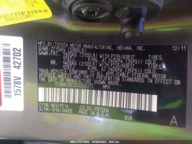 Photo 8 VIN: 5TDKK3DC3CS209372 - TOYOTA SIENNA 