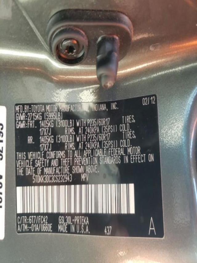 Photo 9 VIN: 5TDKK3DC3CS232943 - TOYOTA SIENNA LE 