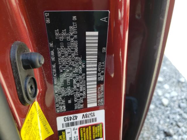 Photo 9 VIN: 5TDKK3DC3CS271418 - TOYOTA SIENNA LE 