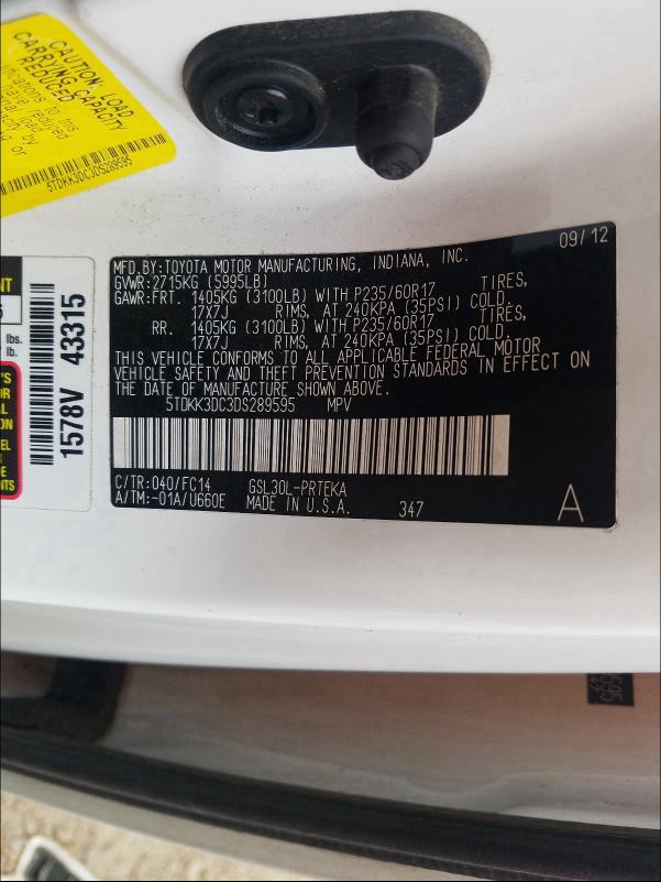 Photo 9 VIN: 5TDKK3DC3DS289595 - TOYOTA SIENNA LE 