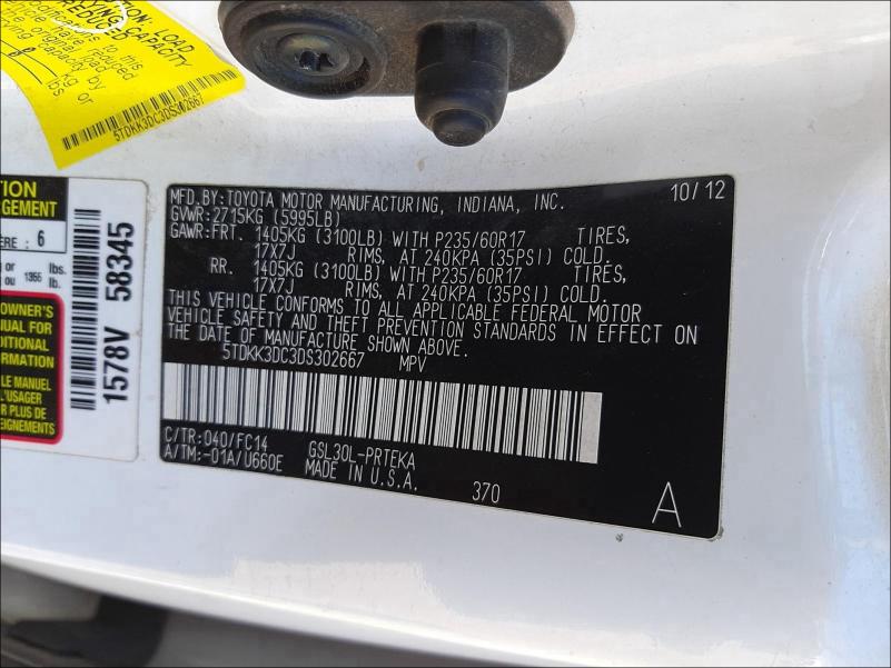 Photo 9 VIN: 5TDKK3DC3DS302667 - TOYOTA SIENNA LE 