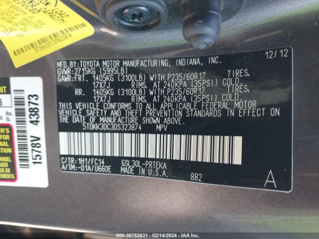 Photo 8 VIN: 5TDKK3DC3DS323874 - TOYOTA SIENNA 