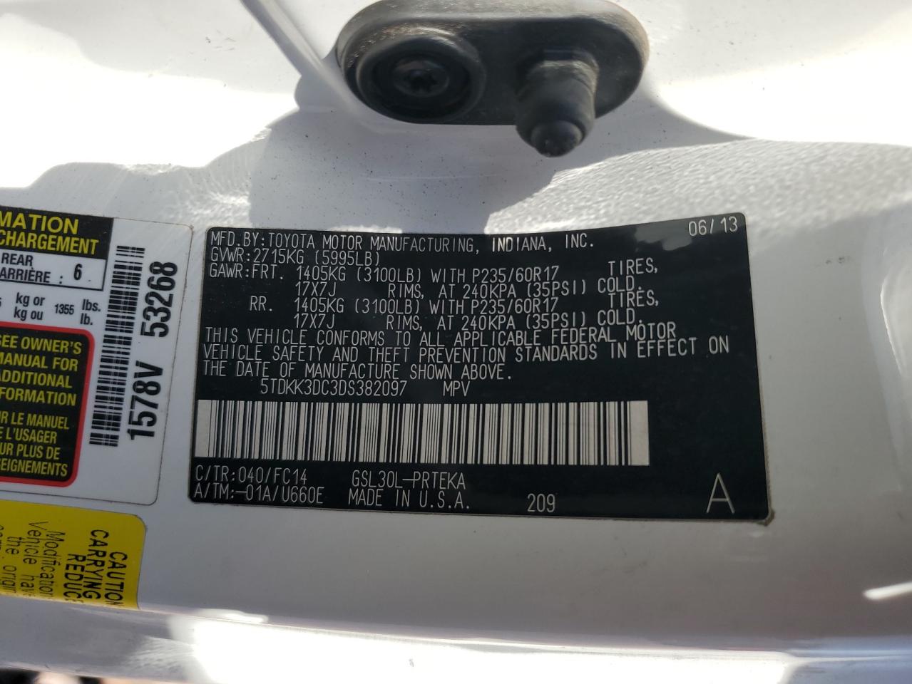 Photo 12 VIN: 5TDKK3DC3DS382097 - TOYOTA SIENNA 