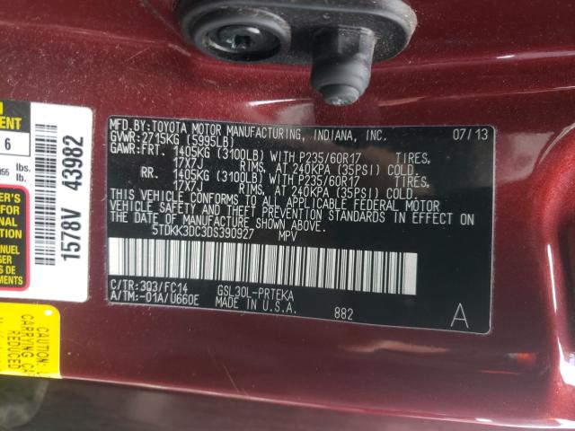 Photo 9 VIN: 5TDKK3DC3DS390927 - TOYOTA SIENNA LE 