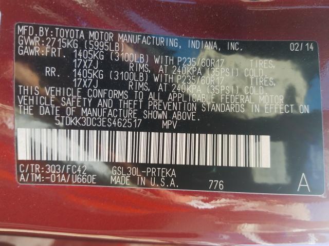 Photo 9 VIN: 5TDKK3DC3ES462517 - TOYOTA SIENNA LE 