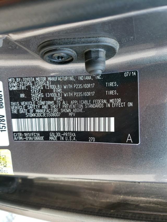 Photo 9 VIN: 5TDKK3DC3ES508007 - TOYOTA SIENNA LE 