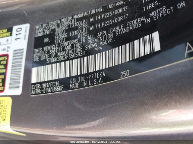 Photo 8 VIN: 5TDKK3DC3FS565938 - TOYOTA SIENNA 